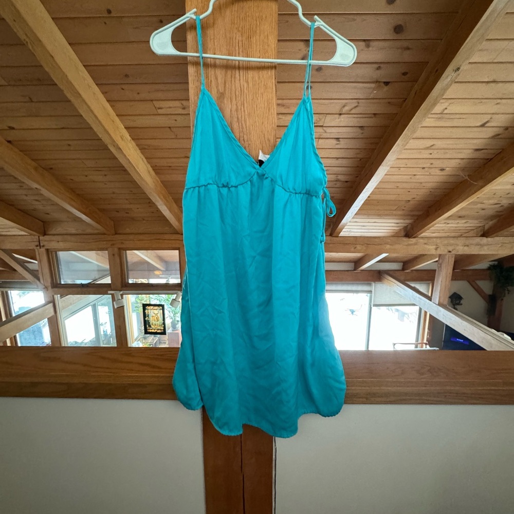 Turquoise Spaghetti Strap Tie Detail Dress